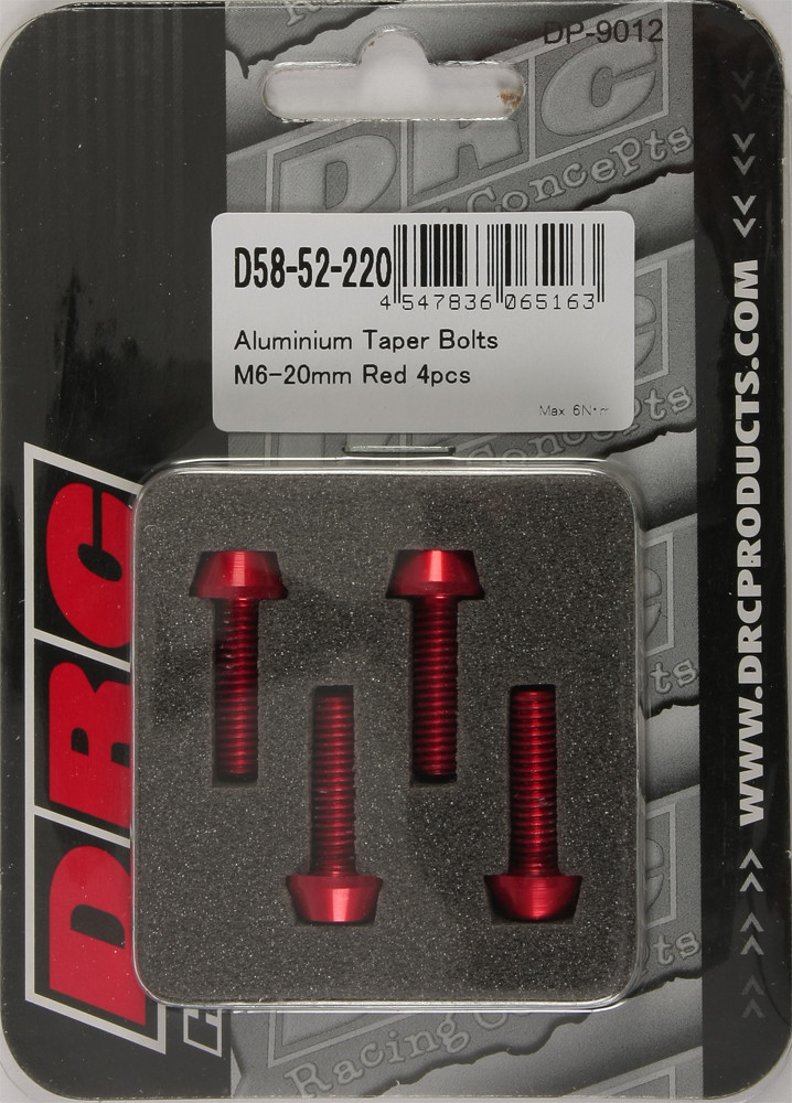 ALUMINUM TAPER BOLTS RED M6X20MM 4/PK